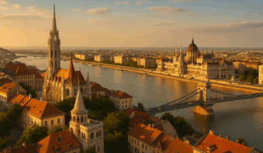 Sunset view of Budapest river
